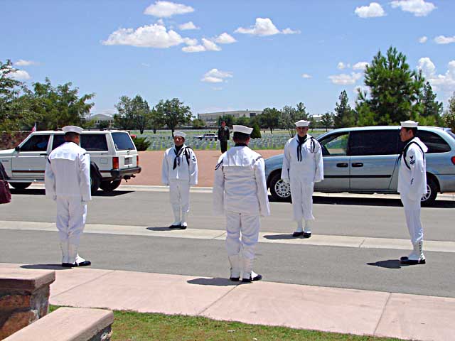 Pete's Navy Honor Guard waiting for the hearse to pull up